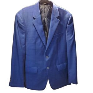 Eisenberg Soren Blue Windowpane Wool Blazer in size 40R